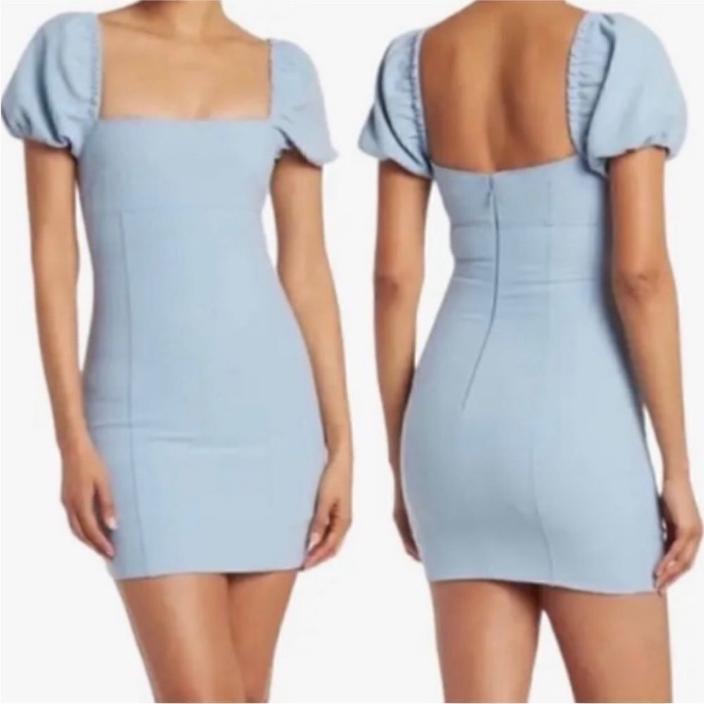 Cinq a Sept NWT Havana Bodycon Puff Sleeve Mini Dress in Cloudy Day Size 10